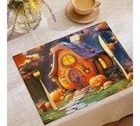 Lot de 6 Sets De Table Maison Citrouille Feuilles D'Érable 45x30cm | Lavables Résistants à La Chaleur Set De Table Conte De Fées Guérisseur Halloween pour Décor De Cuisine, Halloween, Automne Décor