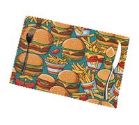 Lot de 6 sets de table mignons en forme de frites hamburgers, 30,5 x 45,7 cm, adaptés pour les fêtes, les décorations de restaurant, les banquets de vacances.