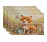 Lot de 6 sets de table motif chien Basenji printanier, 30,5 x 45,7 cm, arrosoir amusant pour la maison, la salle à manger, les fêtes d'animaux domestiques, décoration de cuisine