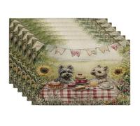 Lot de 6 sets de table motif chien cairn terrier printanier, 30,5 x 45,7 cm, mignon et amusant, terrain de pique-nique saisonnier, pour dîner à la maison, fête des animaux domestiques, décoration de