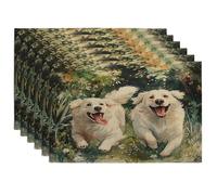 Lot de 6 sets de table motif chien des Pyrénées printanières, 30,5 x 45,7 cm, motif floral mignon, imprimé de fleurs saisonnières pour salle à manger, vacances pour animaux domestiques, décoration de