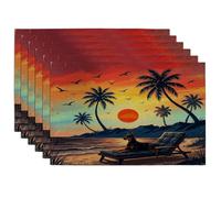Lot de 6 sets de table motif chien Doberman - 30,5 x 45,7 cm - Style rétro - Plage côtière - Palmier - Décoration de cuisine