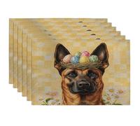 Lot de 6 sets de table motif chien malinois belge, 30,5 x 45,7 cm, œufs à carreaux et marguerites pour la maison, le dîner, les fêtes d'animaux domestiques, décoration de cuisine