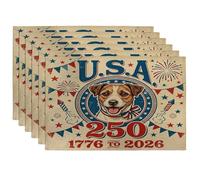 Lot de 6 sets de table motif chien Russell Terrier 250 ans, 30,5 x 45,7 cm, style vintage 4 juillet pour salle à manger, fête américaine, décoration de cuisine