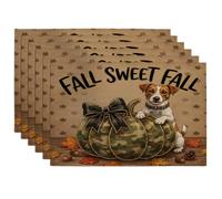 Lot de 6 sets de table motif chien Russell Terrier d'automne sur le thème du soldat, 30,5 x 45,7 cm, citrouille d'automne et feuille d'érable pour la maison, le dîner, les fêtes de fin d'année