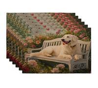 Lot de 6 sets de table motif chiens des Pyrénées printanières, 30,5 x 45,7 cm, motif floral romantique, banc saisonnier, décoration de cuisine pour la maison, les vacances d'animaux domestiques, les