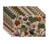 Lot de 6 sets de table motif feuilles de figuier d'automne marron vert botanique pour table de salle à manger, antidérapant, lavable, intérieur et extérieur