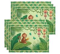 Lot de 6 sets de table motif singe tropical, motifs botaniques ludiques pour table à manger, l'été, antidérapants, lavables, pour intérieur et extérieur, cuisine, fête