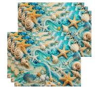 Lot de 6 sets de table nautiques en forme de coquillages côtiers, vagues de l'océan pour table à manger, plage, été, plage, intérieur, extérieur, cuisine, fête