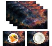 Lot de 6 Sets De Table Nébuleuse Spatiale, Sets De Table Univers De Rêve, Orange Napperons en Lin Lavables Antidérapants Résistants à La Chaleur pour Cuisine Tables Fête Dîner, 45x30cm