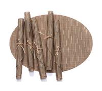 Lot de 6 sets de table ovales lavables et respectueux de l'environnement, résistants à la chaleur, antidérapants en vinyle tissé (marron clair)