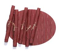 Lot de 6 sets de table ovales lavables et respectueux de l'environnement, résistants à la chaleur, antidérapants en vinyle tissé (rouge vin)