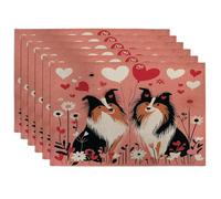 Lot de 6 sets de table pour la Saint-Valentin, motif chien berger Shetland, 30,5 x 45,7 cm, motif imprimé chiot pour la maison, le dîner, les fêtes de fin d'année, la cuisine
