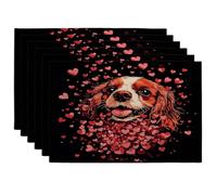 Lot de 6 sets de table pour la Saint-Valentin, motif chien Cavalier King Charles Spaniel, 30,5 x 45,7 cm, motif chiot cœur amusant pour dîner, décoration de maison et de cuisine
