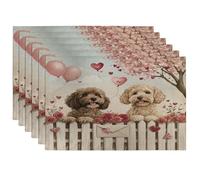 Lot de 6 sets de table pour la Saint-Valentin, motif chien labradoodle, 30,5 x 45,7 cm, couple de fermes, chiot pour dîner, décoration de maison et de cuisine