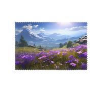 Lot de 6 sets de table pour table de salle à manger WHJSHOP Nature Fleurs violettes Prairie Montagne Scenic Picture Hotel Family Banquet