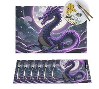 Lot de 6 sets de table résistants à la chaleur - Motif dragon violet et lune - Antidérapants - Pour la cuisine et le bureau - Pour table de salle à manger