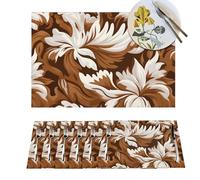 Lot de 6 sets de table résistants à la chaleur pour table de salle à manger, napperons lavables en PVC à motif marron et blanc, sets de table tissés antidérapants pour cuisine, fête de mariage,