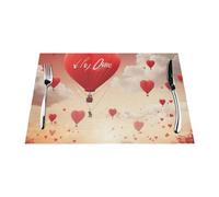 Lot de 6 sets de table romantiques en PVC avec motif cœur et ballon - Antidérapants - Résistants à la chaleur - 45 x 30 cm