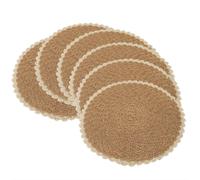 Lot de 6 Sets de Table Ronds Antidérapants 38cm - Style Bohème en Papyrus Demi-Circulaire Kaki Intérieur Beige Extérieur - Décoration de Table pour Cuisine, Salle à Manger, Mariage, Fête, Hôtel ou Mai