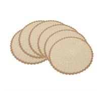 Lot de 6 Sets de Table Ronds Antidérapants 38cm - Style Bohème, Intérieur Beige, Extérieur Kaki, en Papyrus, Décoration de Table pour Cuisine, Salle à Manger, Fêtes, Mariages, Hôtels, Maison de Campag