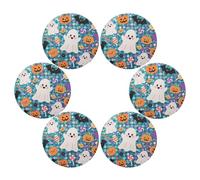 Lot de 6 sets de table ronds en vinyle matelassé réversibles pour Halloween Motif citrouille jaune à paillettes 39,1 x 39,1 cm
