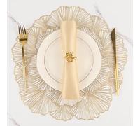 Lot de 6 Sets de Table Ronds en Vinyle pressé avec Fleurs métallisées résistantes à la Chaleur pour décoration de fête de Mariage et de Cuisine Doré