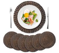 Lot de 6 Sets de Table Ronds tissés en Jacinthe d'eau Naturelle en Osier tressé pour Table à Manger, Automne, Noir (35 cm)