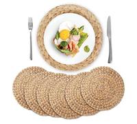 Lot de 6 Sets de Table Ronds tissés en Jacinthe d'eau Naturelle en Osier tressé pour Table à Manger, Automne, Halloween, Thanksgiving, Noël (33 cm)