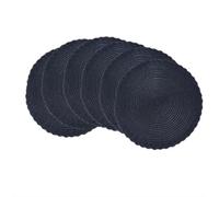 Lot de 6 Sets de Table Ronds Tressés 38cm en Polyester avec Anneau Extérieur à Trois Brins - Noir, Antidérapants Style Nordique, Idéals pour la Maison, la Cuisine et la Table à Dîner, Parfaits pour le