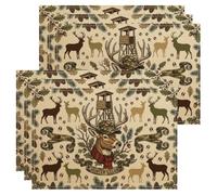 Lot de 6 sets de table rustiques avec citation de cerf | Décoration de cabane rustique, set de table, thème forêt sauvage, esthétique extérieure terreuse, motif club de chasse