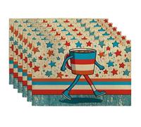 Lot de 6 sets de table rustiques avec étoiles et rayures patriotiques - Rouge et bleu - Pour fêtes d'été - Antidérapants - Lavables - Pour intérieur et extérieur