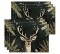 Lot de 6 sets de table rustiques motif cerf et fougères, pour table à manger, vacances d'hiver, antidérapants, lavables, pour intérieur et extérieur, cuisine, fête