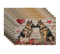 Lot de 6 sets de table rustiques pour la Saint-Valentin, motif berger allemand, 30,5 x 45,7 cm, couple de chiots pour dîner, vacances d'animaux domestiques, décoration de la maison et de la cuisine