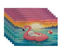 Lot de 6 sets de table saisonniers pour la maison, le dîner, les fêtes d'animaux domestiques, les fêtes d'animaux domestiques, les fêtes de fin d'année, la cuisine - Motif bichon frisé - 30,5 x 45,7