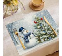 Lot de 6 Sets de Table, Set de Table Bonhomme en Coton et Lin avec Sapin Oiseau Cardinal, Décorations Fête pour Décoration Salle à Manger de Cuisine(45 x 30 cm)