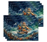 Lot de 6 sets de table sur le thème des vacances nautiques | Mouettes, sets de table, ancres, boîtes cadeaux, décoration nautique, style côtier