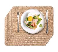 Lot de 6 sets de table tissés en rotin avec chargeurs en jacinthe d'eau naturelle pour table à manger, maison, mariage - 43,2 x 30,5 cm