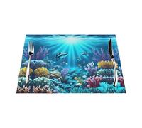Lot de 6 sets de table tissés imprimés sous-marins Coral Rays - 30,5 x 45,7 cm - Rectangulaires - Convient pour les hôtels, les restaurants et les cuisines.