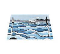 Lot de 6 sets de table tissés imprimés Waves Lapping at The Rocks 30,5 x 45,7 cm (6 pièces), rectangulaires, adaptés pour les hôtels, les restaurants et les cuisines.