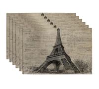 Lot de 6 sets de table vintage Motif tour de Paris Noir et beige pour table à manger, antidérapant, lavable, pour intérieur ou extérieur