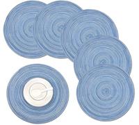 Lot de 6 sets table ronds tressés for à manger, tapis cuisine tissés, résistants la chaleur, antidérapants, coussin isolant for vaisselle 14 pouces diamètre pour Friteuse(Blue)