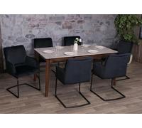 Lot de 6 sièges à piétement luge HWC-N60 Öko-Tex MVG anthracite-bleu