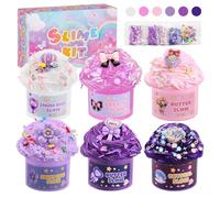 Lot de 6 slimes dégradés violets (glace neige, beurre, cristal) pour enfants, cadeau d'anniversaire, Noël, Halloween, kit de bricolage pour filles et garçons