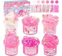 Lot de 6 slimes roses pour enfants, pâte à modeler, Cloud Slime & Crystal Slime, avec accessoires de décoration, jouets de pétrissage et de bricolage, cadeau pour filles et garçons