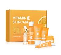 Lot de 6 soins de la peau à la vitamine C Radiant avec détergent, toner, sérum, crème pour les yeux, crème pour le visage et crème solaire, routine de protection éclaircissante et hydratante pour un