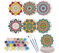 Lot de 6 sous-verres avec support, peinture par numéros pour adultes débutants, sous-verres avec pinceaux, peinture par numéros - 02-Mandala