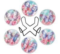 Lot de 6 sous-verres de peinture diamant avec support, dessous de verre diamant Mandala 5D avec film de protection, Diamond Painting Sous-verres pour adultes pour la décoration de la maison (Papillon