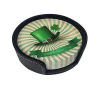 Lot de 6 sous-Verres en Cuir pour Boissons avec Support Saint Patrick's Day Clover Green Hat Coaster Sets Drink Table Cup Coasters pour Salon Cuisine café décor