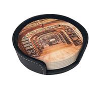 Lot de 6 sous-verres imprimés bibliothèque résistants à la chaleur avec support de voiture pour salon, cuisine, bureau